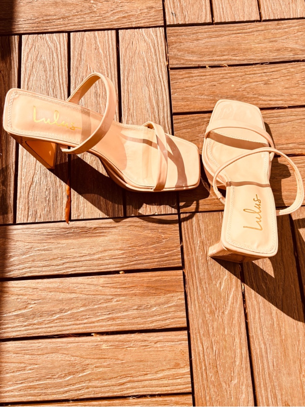 Lulu's Beige Strappy Square-Toe Block Heel Sandals